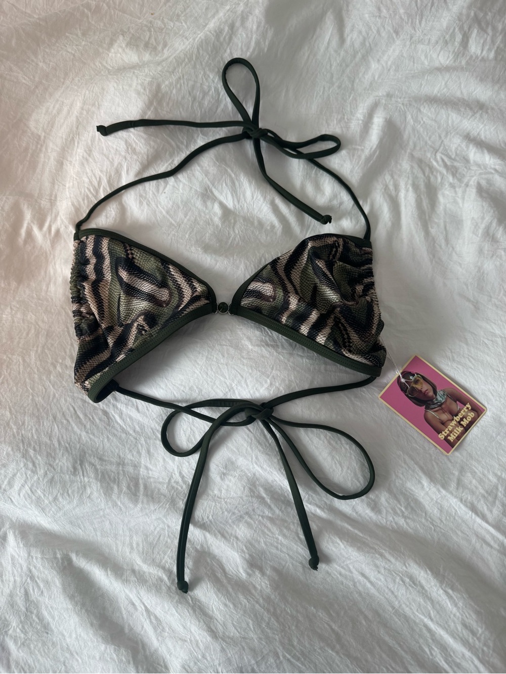 Strawberry Milk Mob Bikini Top XXL Green Snake Print NWT